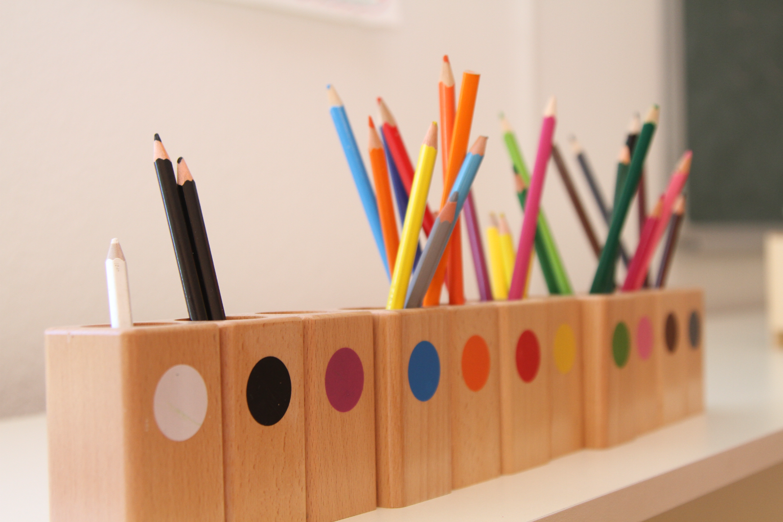 Colored Pencils in a Wooden Holder
