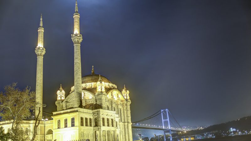 Ortakoy Mosque and the Bosphorus Bridge at Night