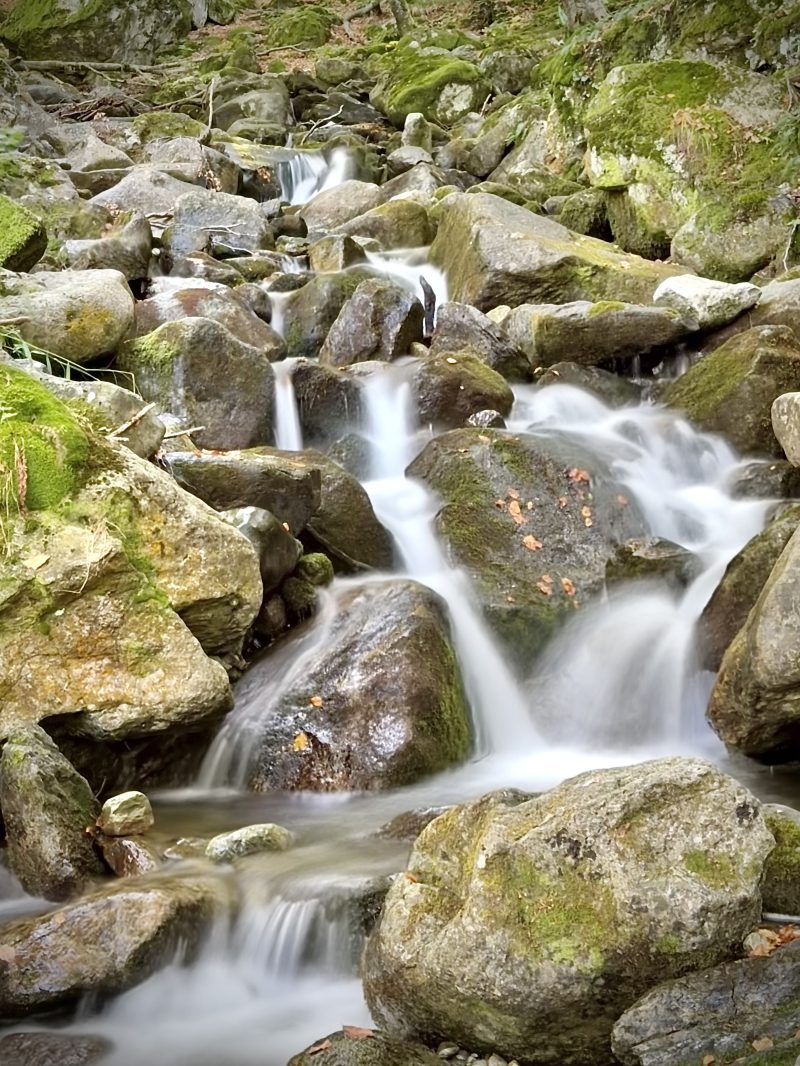 Small Waterfall Cascading Over Mossy Rocks